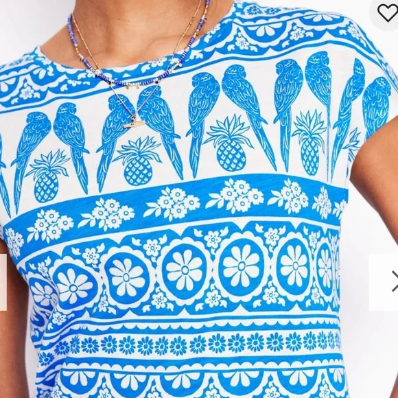 Boden Leah Jersey Cotton T-shirt Dress cerulean blue ornate tropic NWT SZ 8P - Picture 2 of 7